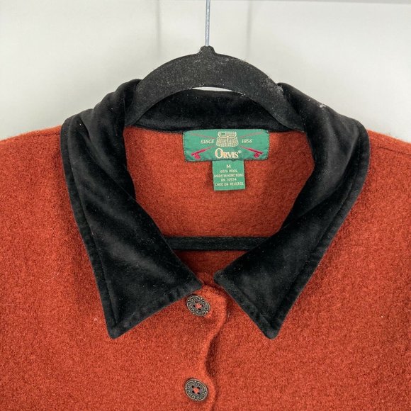 Vintage Orvis Artsy Button Corduroy Collar 100% Wool Jacket Womens M Dark Orange - Picture 2 of 6